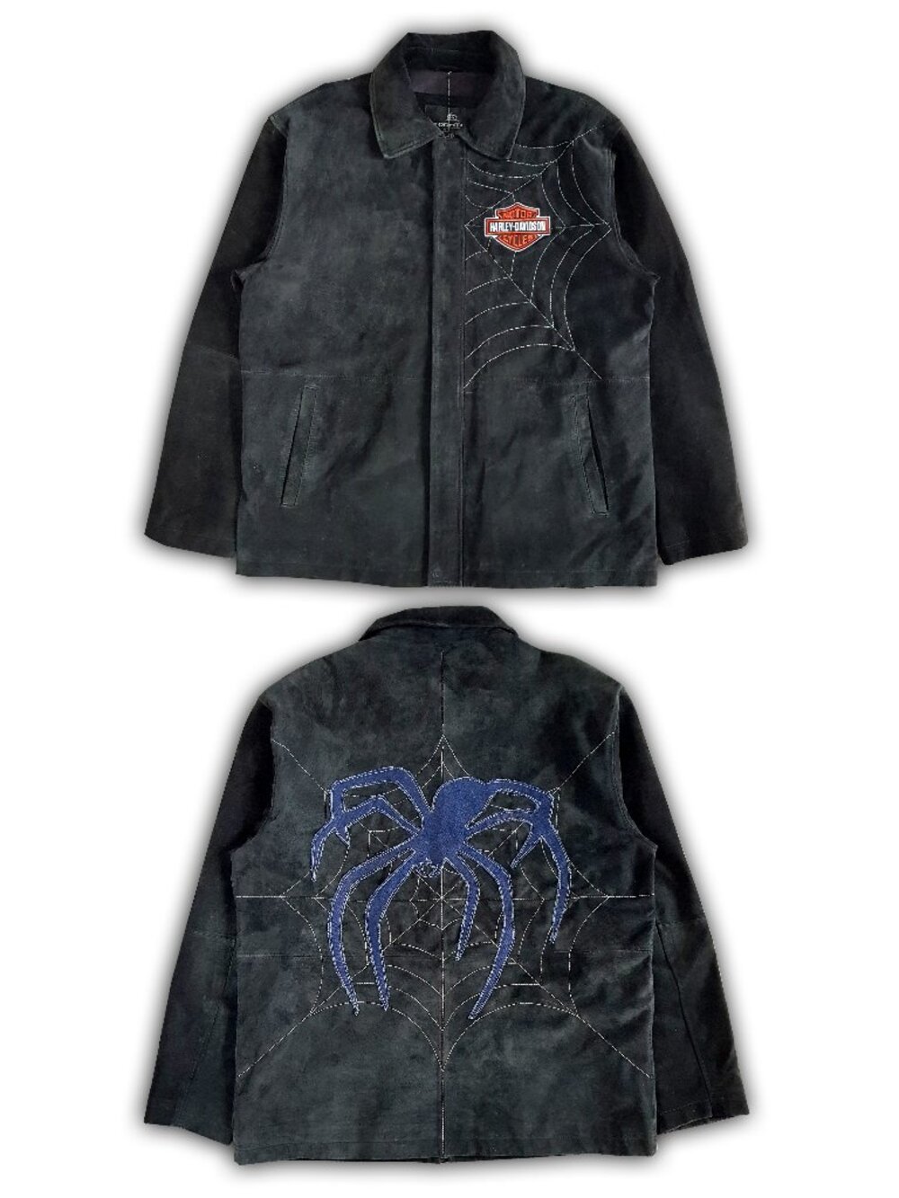 Vintage Upcycled Harley-Davidson Spider Web Suede Leather Jacket